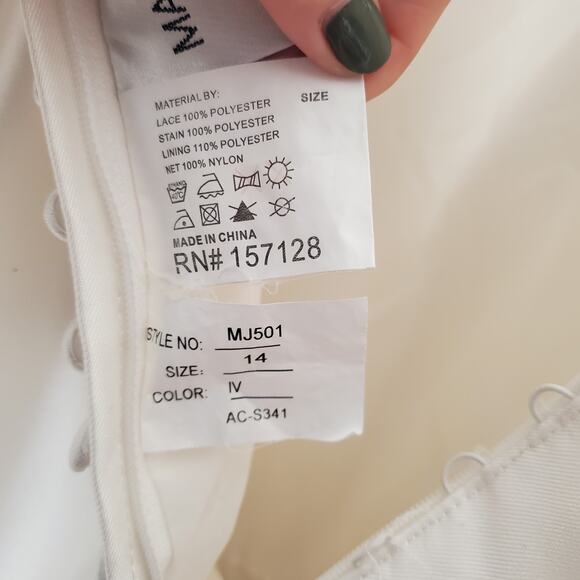 Madison James Bridal Ball Gown A-Line Long Dress Rhinestone White MJ501 Size 14 - Picture 10 of 16